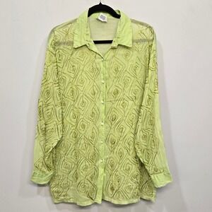 Sheer Embroidered Cotton Boho Shirt Top Plus Size 2X Green Art Teacher Oversized